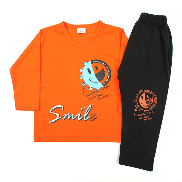 Boys Full Sleeves Pajama Suit - Orange