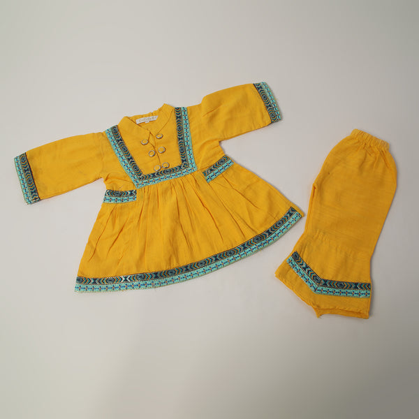 Girls Embroidered Shalwar Suit - Yellow