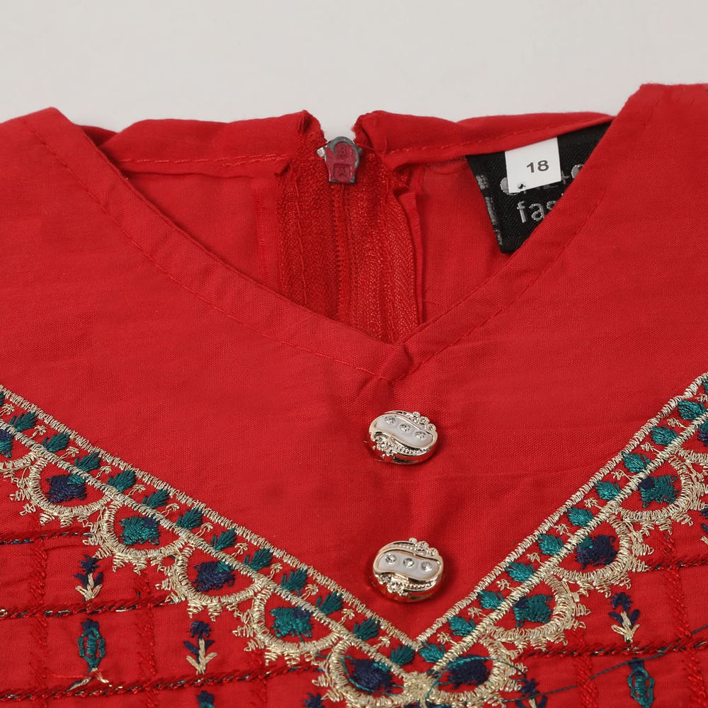 Girls Embroidered Shalwar Suit - Red, Girls Shalwar Kameez, Chase Value, Chase Value