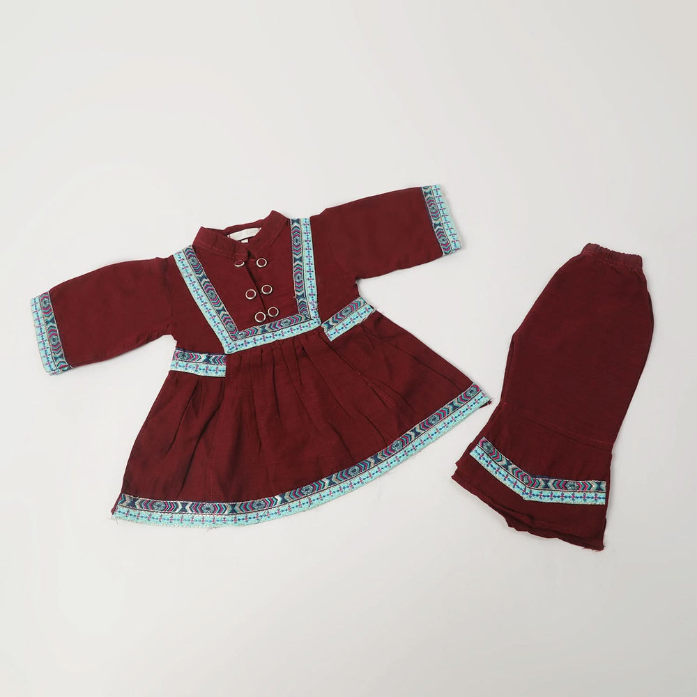 Girls Embroidered Shalwar Suit - Maroon, Girls Shalwar Kameez, Chase Value, Chase Value