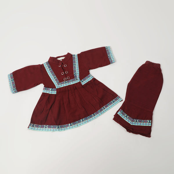 Girls Embroidered Shalwar Suit - Maroon