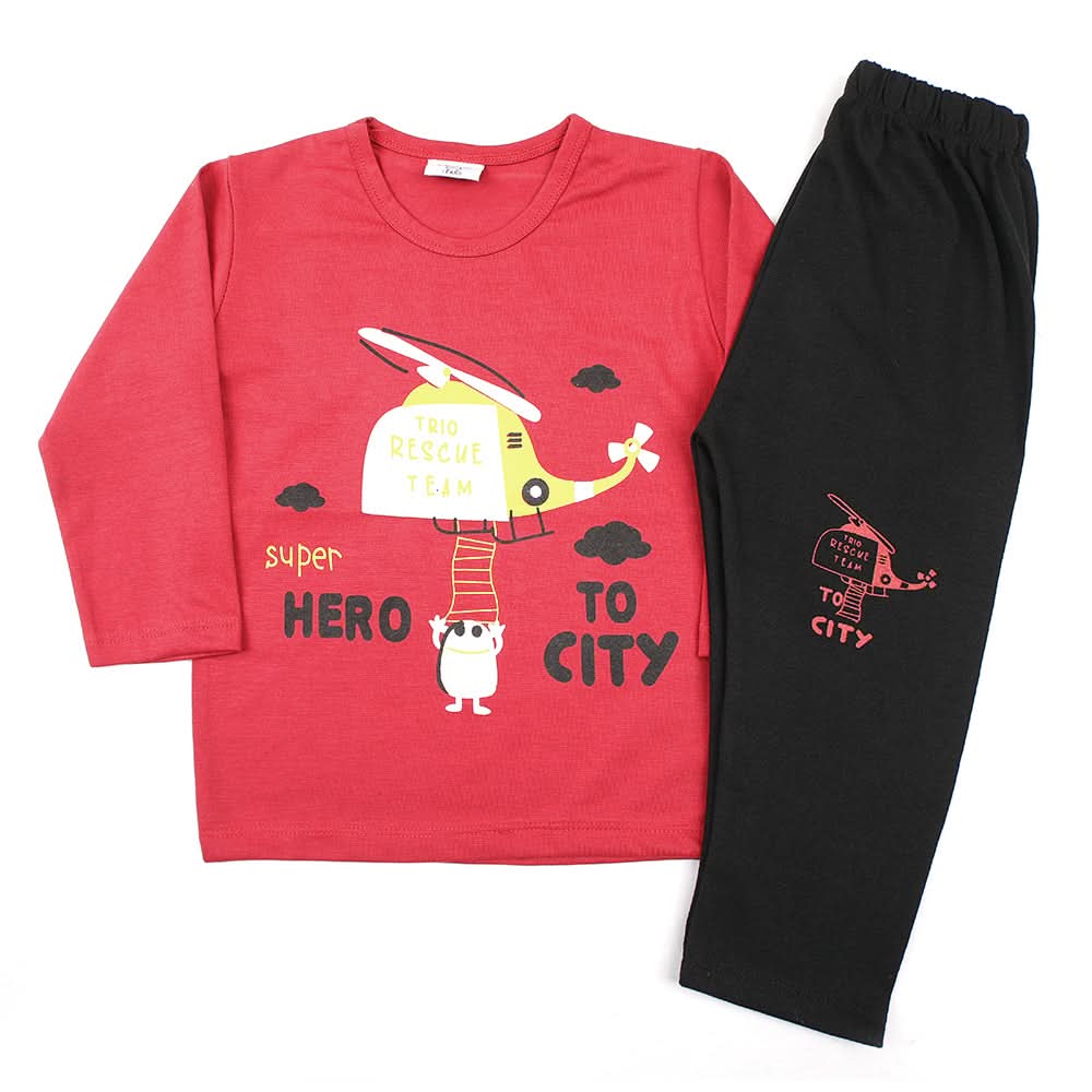 Boys Full Sleeves Pajama Suit - Dark Pink, Boys Sets & Suits, Chase Value, Chase Value