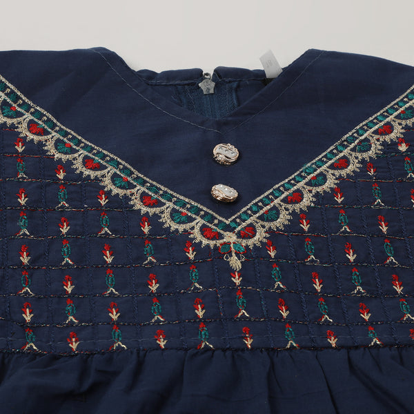 Girls Embroidered Shalwar Suit - Navy Blue