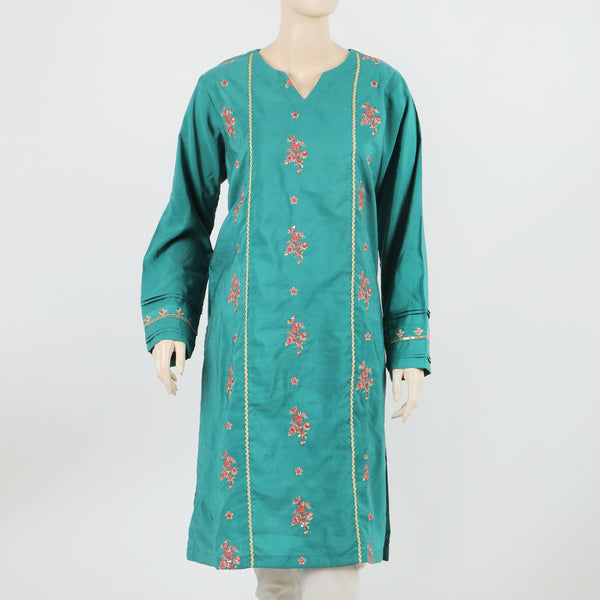 Women's Embroidered Kurti - Teal, Women Ready Kurtis, Chase Value, Chase Value