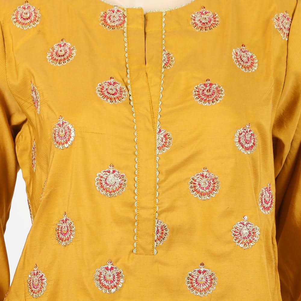 Women's Embroidered Kurti - Yellow, Women Ready Kurtis, Chase Value, Chase Value