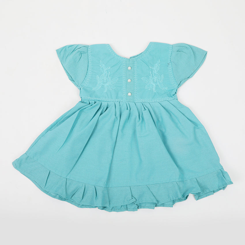 Girls Embroidered Frock - Sea Green