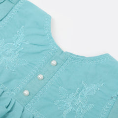 Girls Embroidered Frock - Sea Green