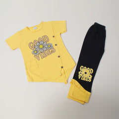 Girls Tight Half Sleeves Suit - Yellow