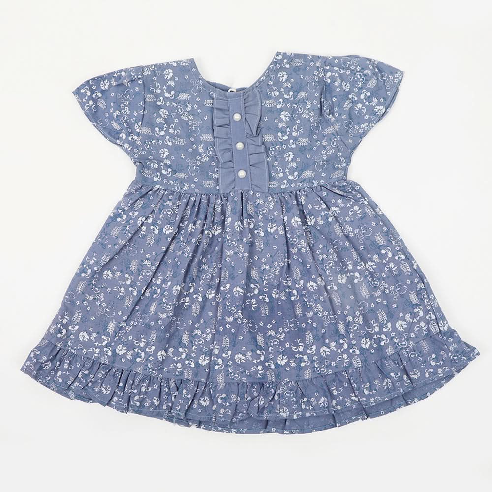 Girls Printed Frock - Steel Blue, Girls Frocks, Chase Value, Chase Value