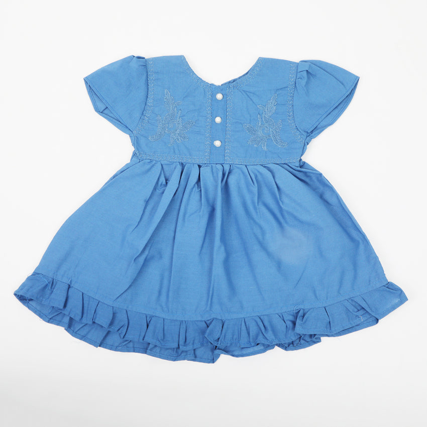 Girls Embroidered Frock - Steel Blue