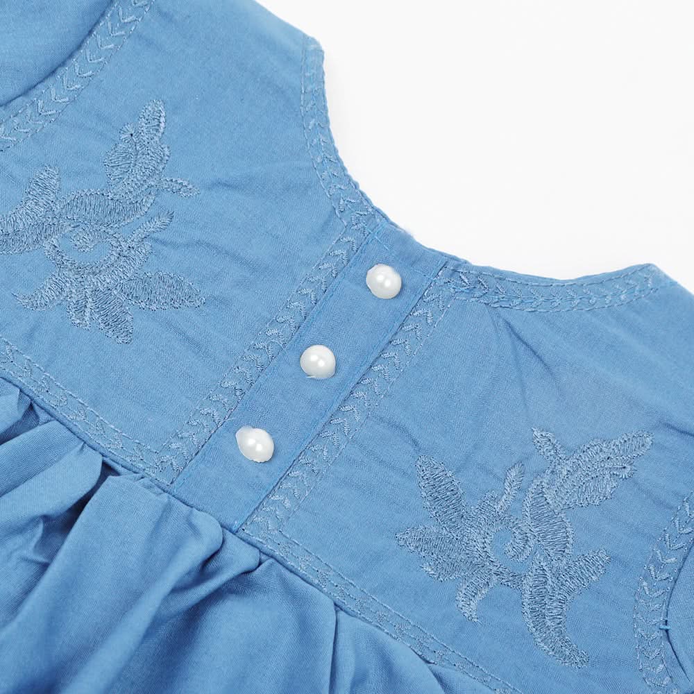 Girls Embroidered Frock - Steel Blue, Girls Frocks, Chase Value, Chase Value