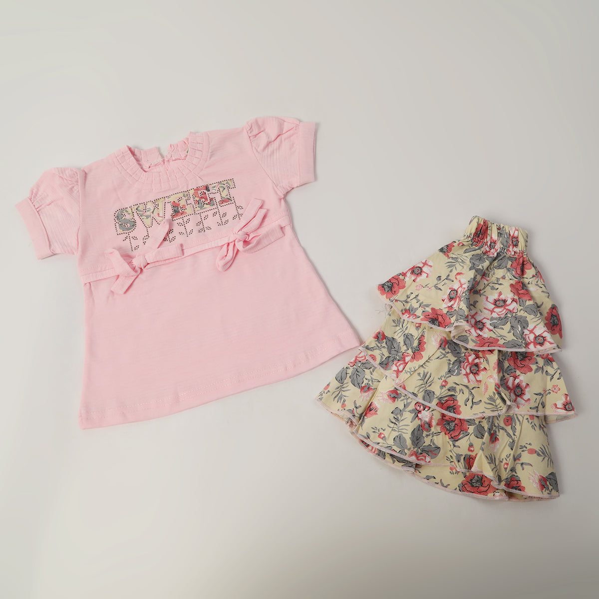 Girls Half Sleeves Skirt Suit - Pink, Girls Suits, Chase Value, Chase Value