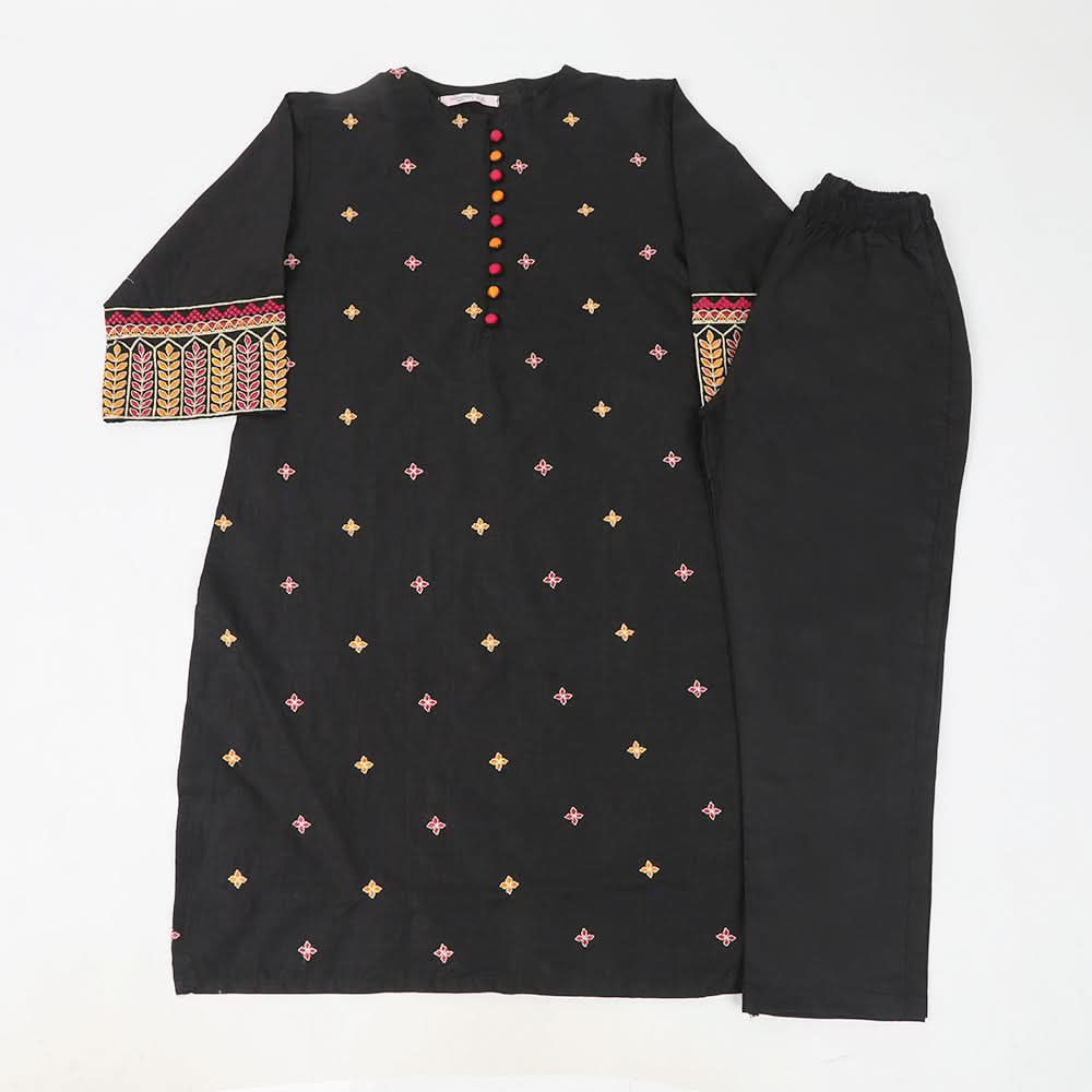 Girls Embroidered Shalwar Suit - Black, Girls Shalwar Kameez, Chase Value, Chase Value