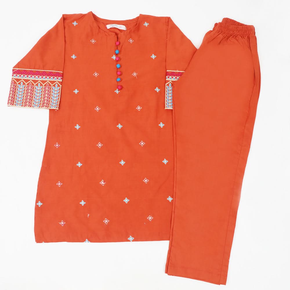 Girls Embroidered Shalwar Suit - Rust, Girls Shalwar Kameez, Chase Value, Chase Value