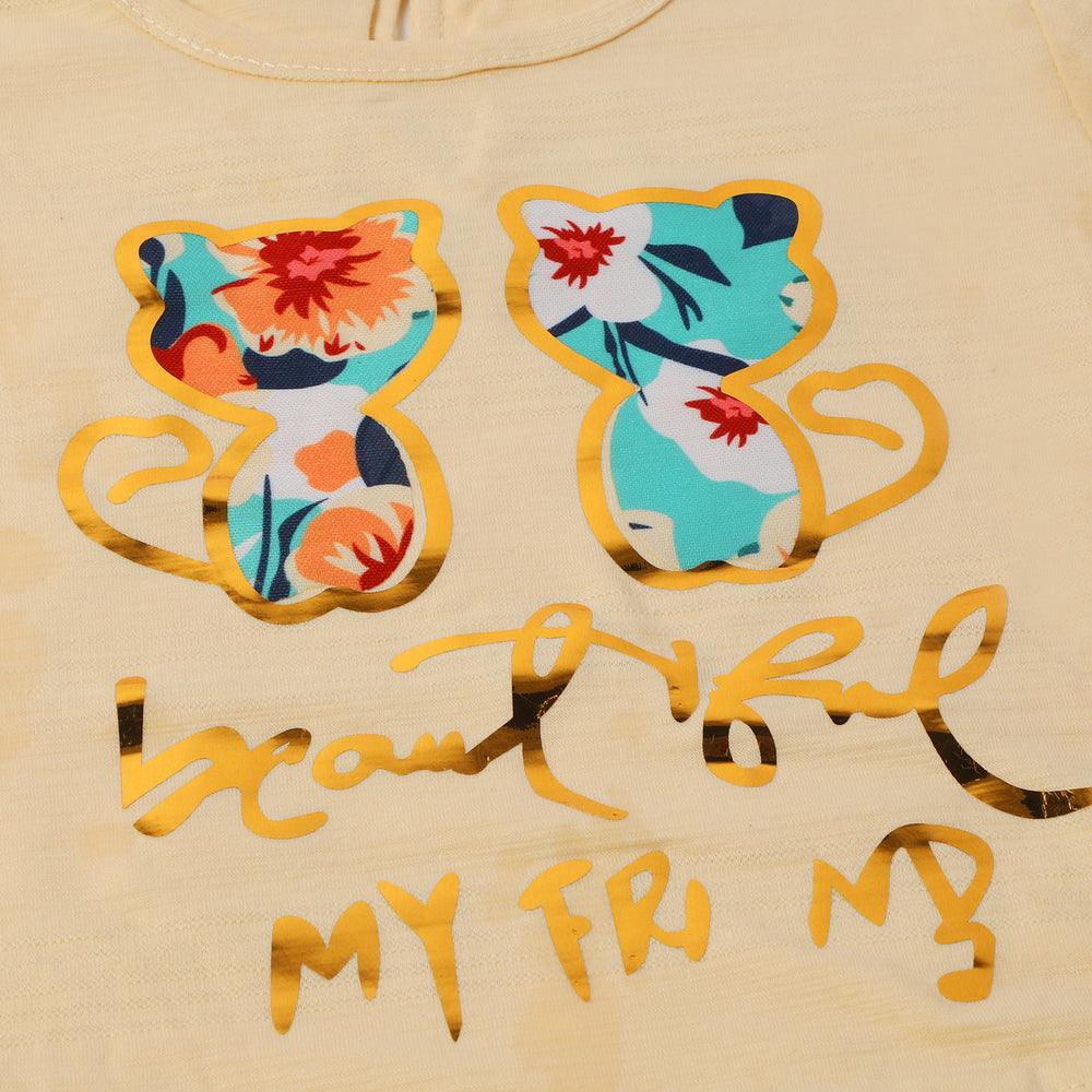 Girls Half Sleeves Skirt Suit - Fawn, Girls Suits, Chase Value, Chase Value