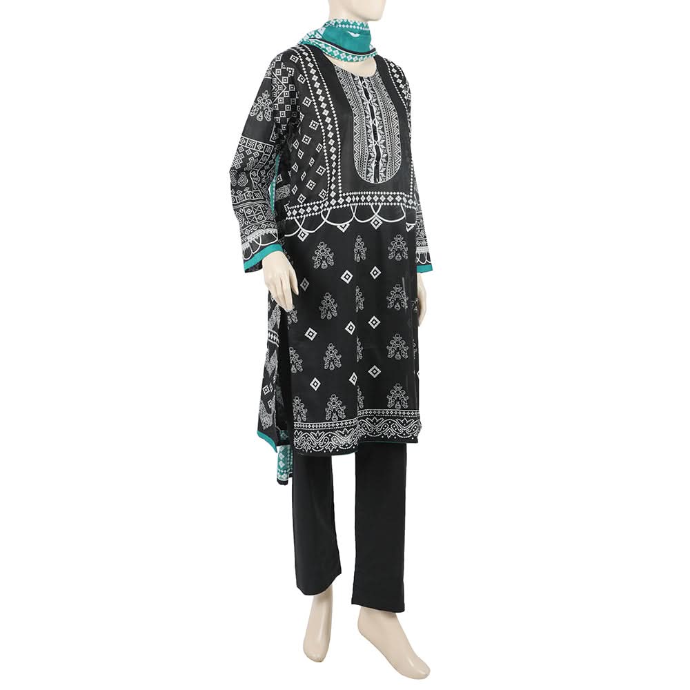 Women's 3Pcs Suit - Black, Women Shalwar Suits, Chase Value, Chase Value