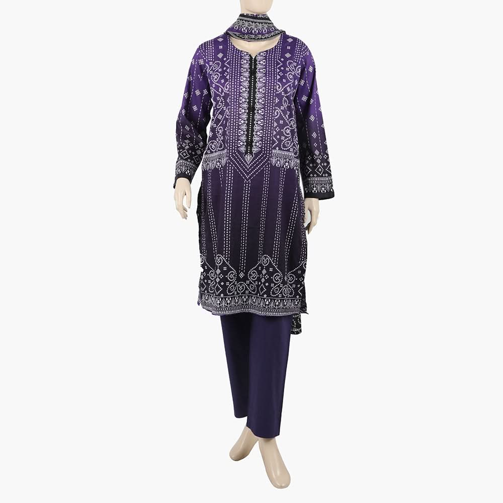 Women's 3Pcs Suit - Dark Purple, Women Shalwar Suits, Chase Value, Chase Value
