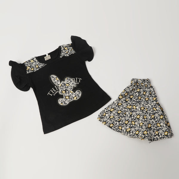 Girls Half Sleeves Skirt Suit - Black