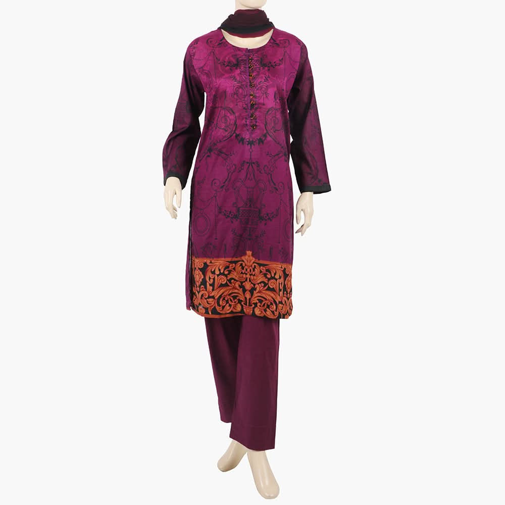 Women's 3Pcs Suit - Purple, Women Shalwar Suits, Chase Value, Chase Value