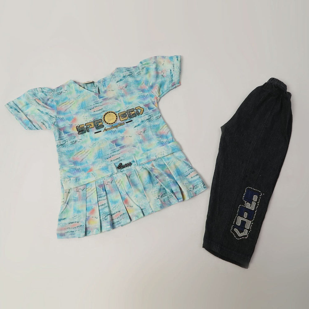 Girls Half Sleeves Pant Suit - Steel Blue, Girls Suits, Chase Value, Chase Value