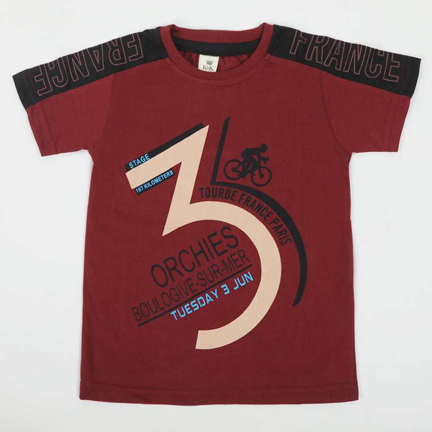 Boys Half Sleeves T-Shirt - Maroon, Boys T-Shirts, Chase Value, Chase Value