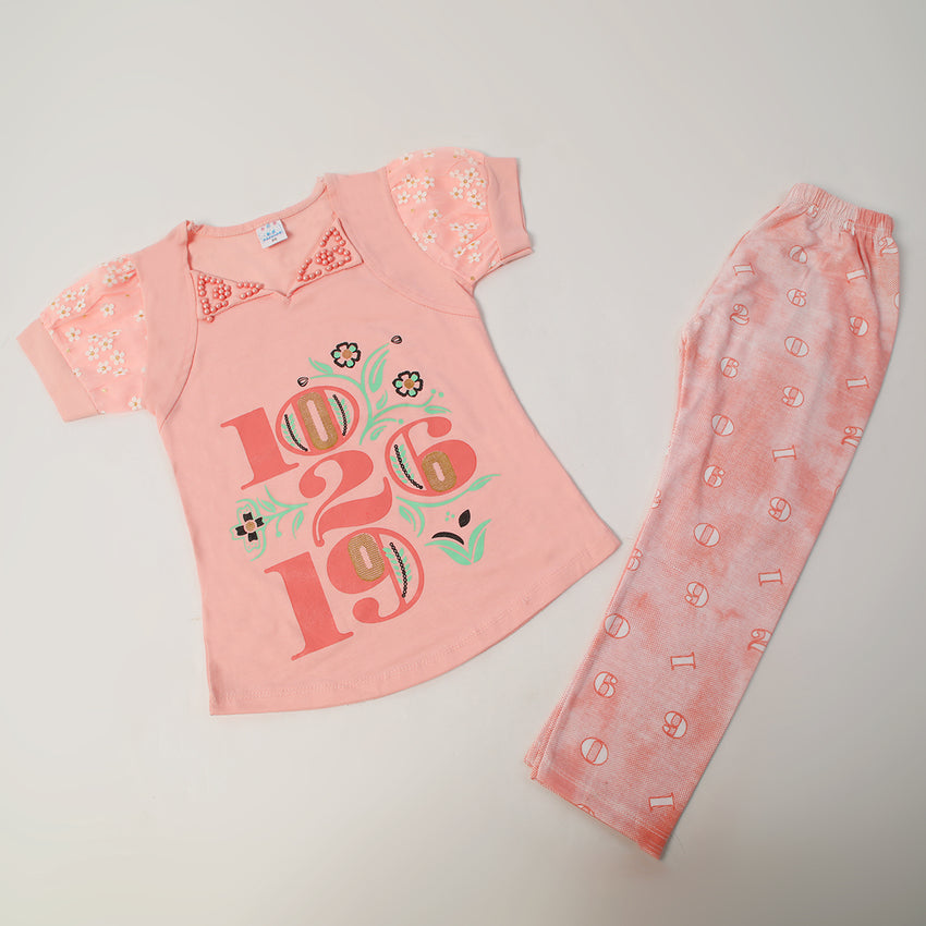 Girls Tight Half Sleeves Suit - Peach