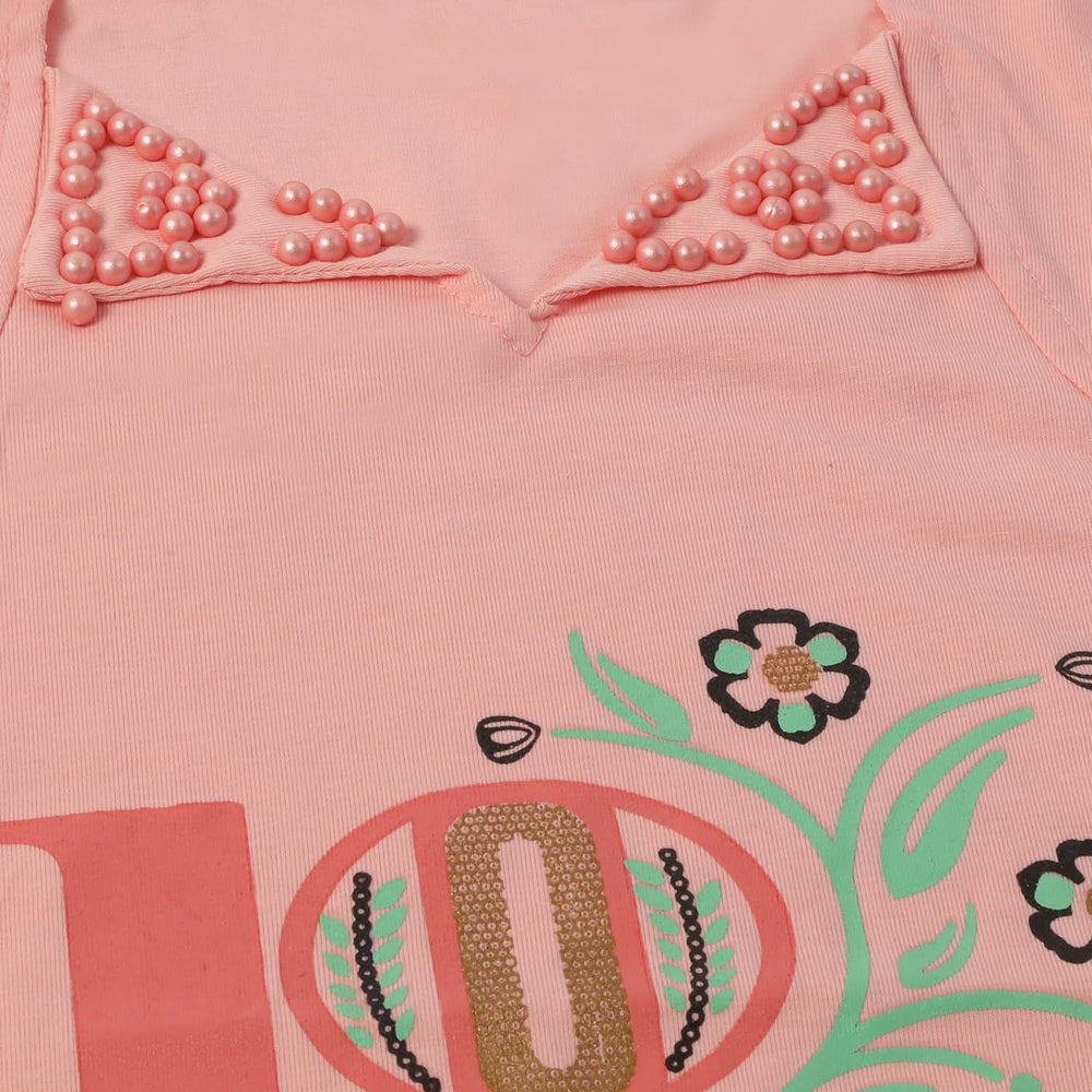 Girls Tight Half Sleeves Suit - Peach, Girls Suits, Chase Value, Chase Value