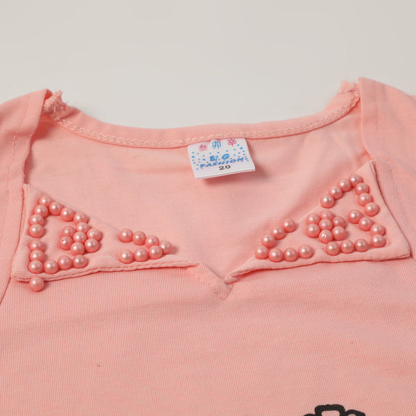 Girls Tight Half Sleeves Suit - Peach