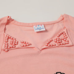 Girls Tight Half Sleeves Suit - Peach
