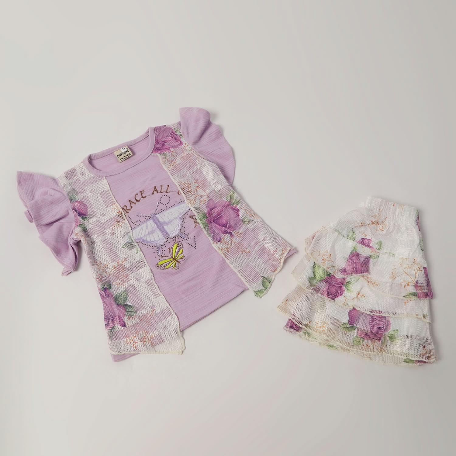 Girls Half Sleeves Skirt Suit - Purple, Girls Suits, Chase Value, Chase Value