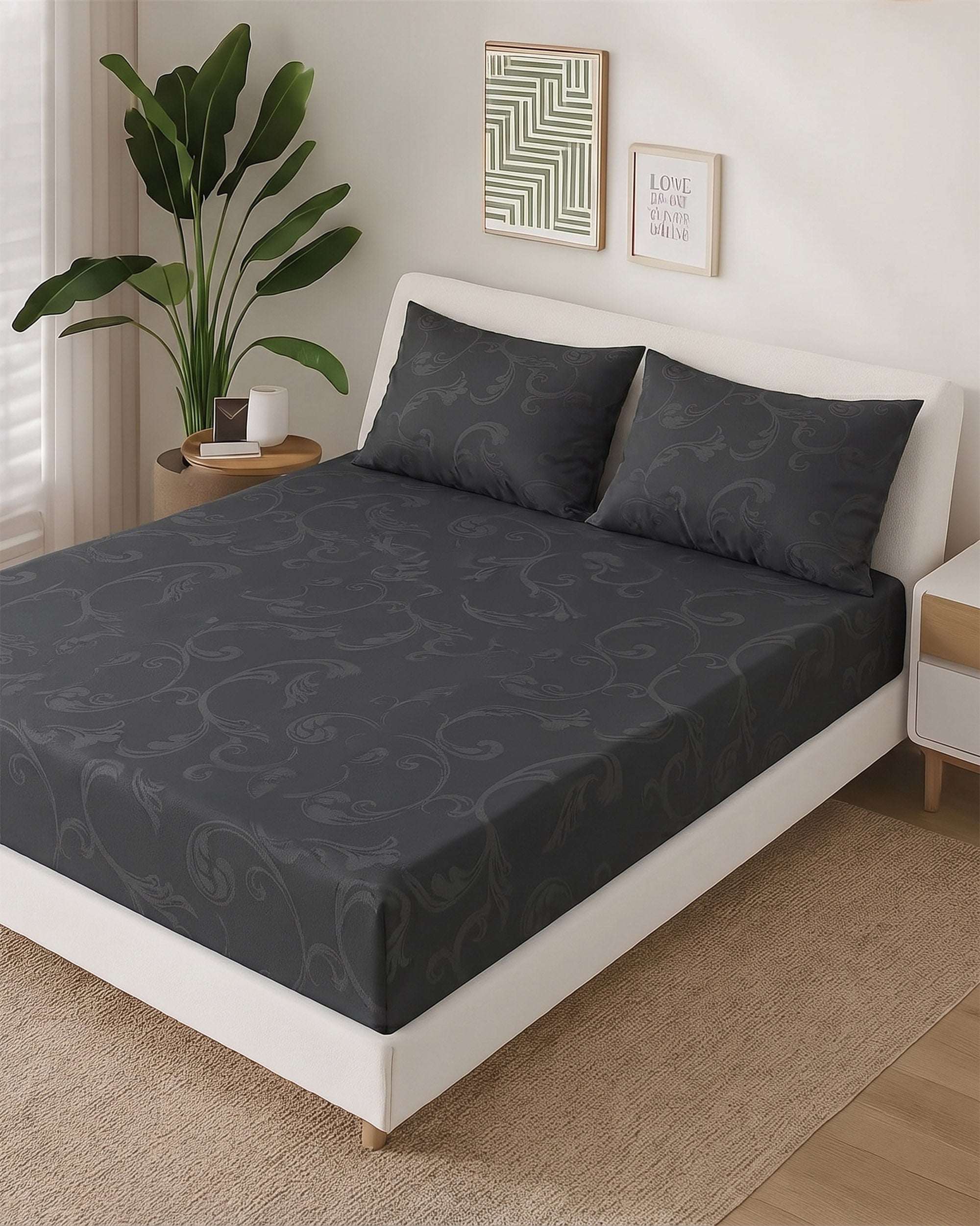 Valuables Embossed Double Fitted Bed Sheet Set - 72 x 78 Inch