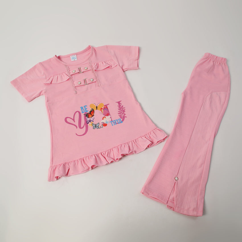 Girls Tight Half Sleeves Suit - Pink