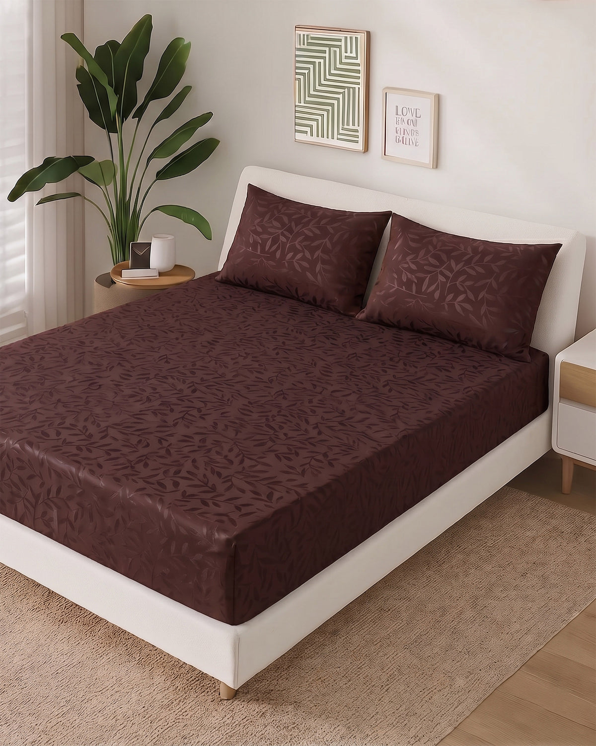 Valuables Embossed Double Fitted Bed Sheet Set - 72 x 78 Inch