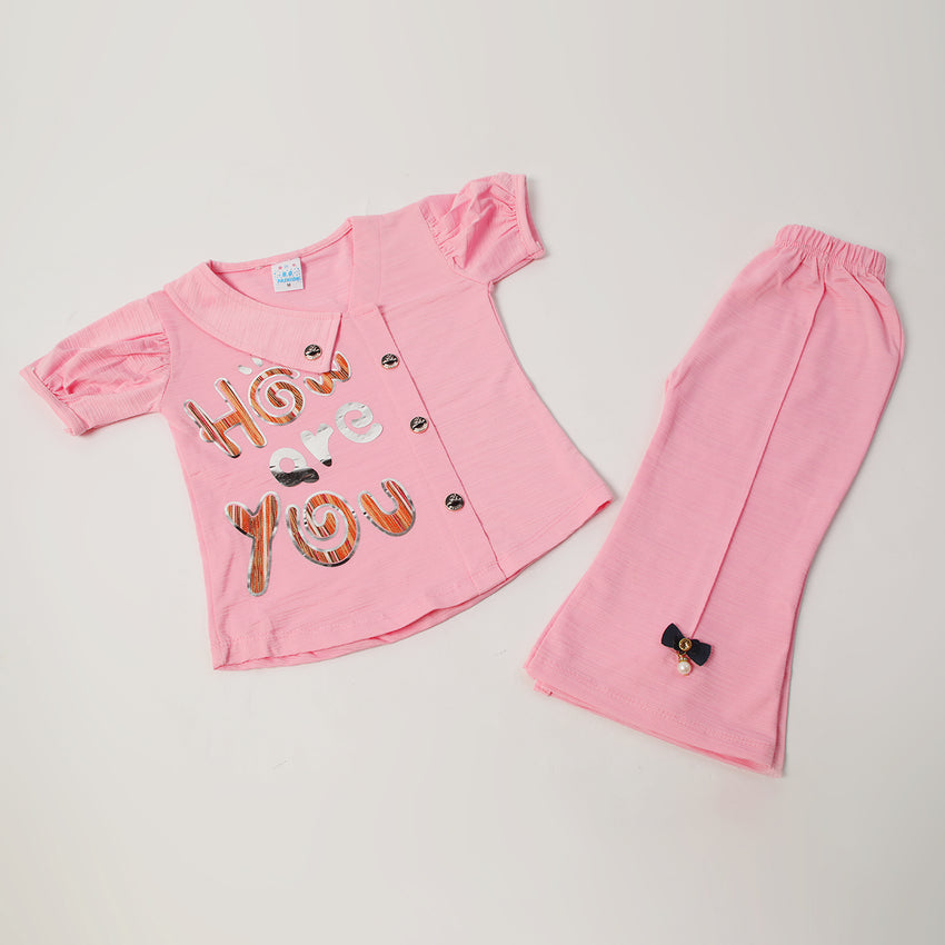 Girls Tight Half Sleeves Suit - Light Pink