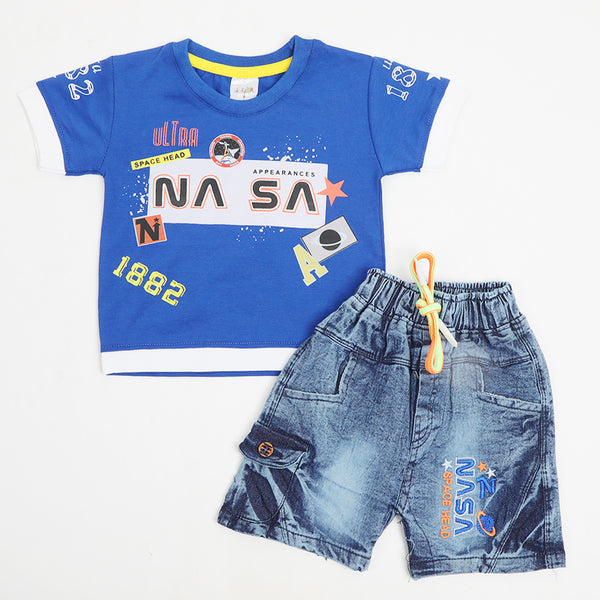 Newborn Boys Denim Suit - Royal Blue