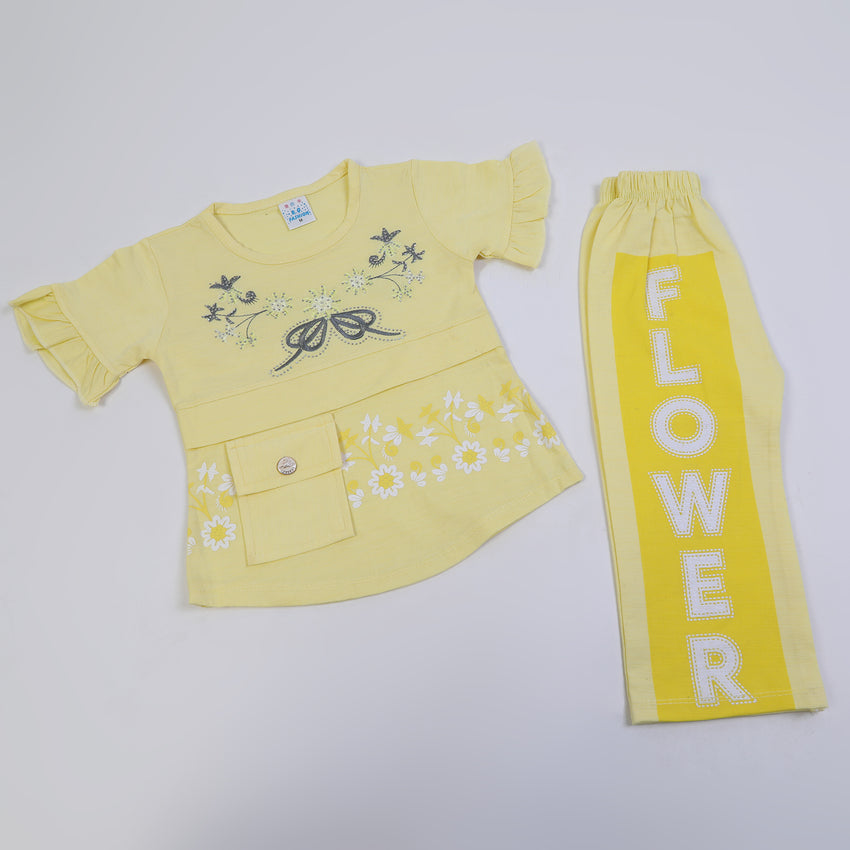 Girls Tight Half Sleeves Suit - Lemon