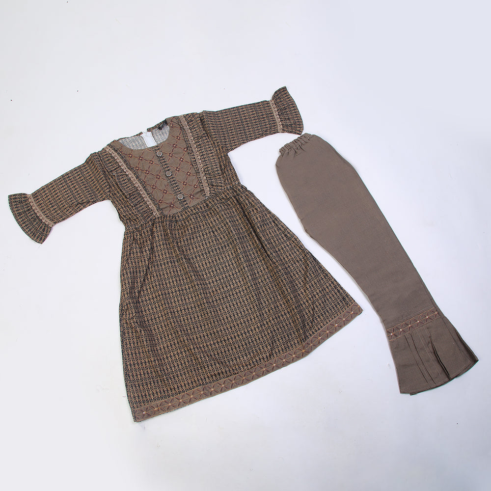 Girls Embroidered Shalwar Suit - Brown, Girls Shalwar Kameez, Chase Value, Chase Value