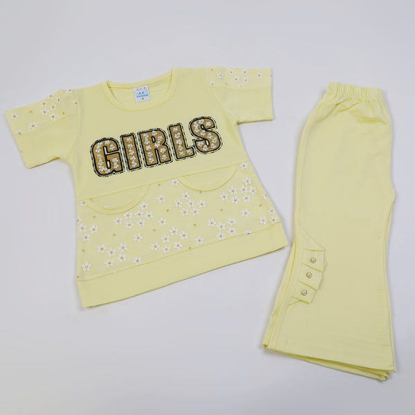 Girls Tight Half Sleeves Suit - Yellow
