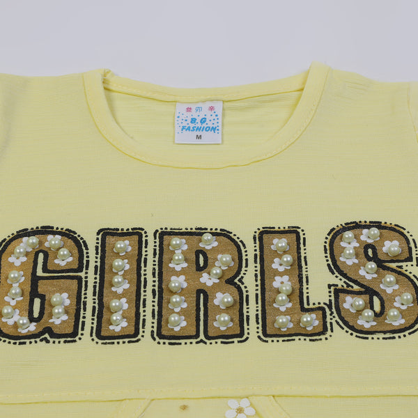 Girls Tight Half Sleeves Suit - Yellow