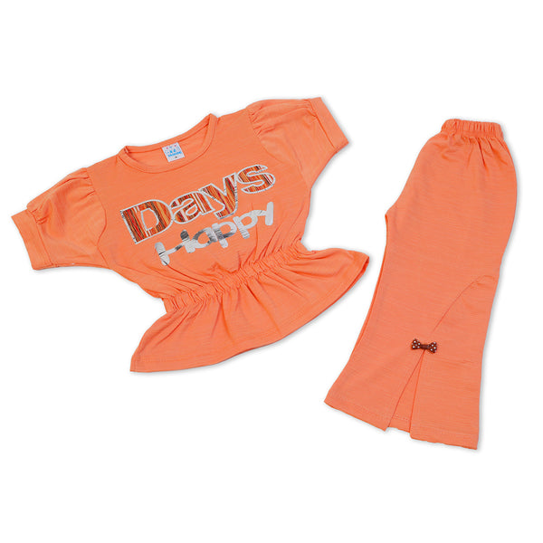 Girls Tight Half Sleeves Suit - Orange
