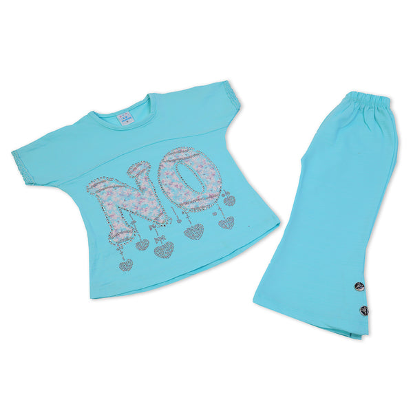 Girls Tight Half Sleeves Suit - Sky Blue