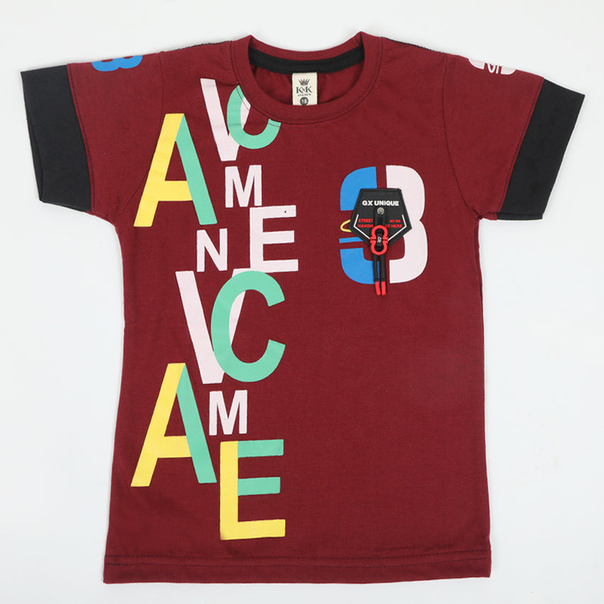 Boys Half Sleeves T-Shirt - Maroon, Boys T-Shirts, Chase Value, Chase Value