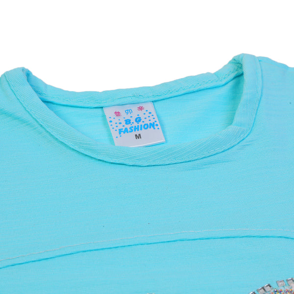 Girls Tight Half Sleeves Suit - Sky Blue