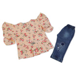 Girls Half Sleeves Pant Suit - Peach, Girls Suits, Chase Value, Chase Value