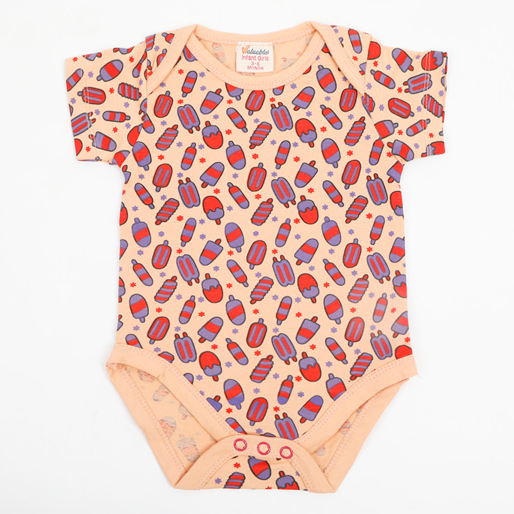 Newborn Girls Half Sleeves Body Romper - Peach, Newborn Girls Rompers, Chase Value, Chase Value
