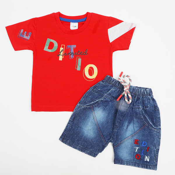 Newborn Boys Denim Suit - Red