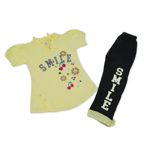 Girls Tight Half Sleeves Suit - Yellow
