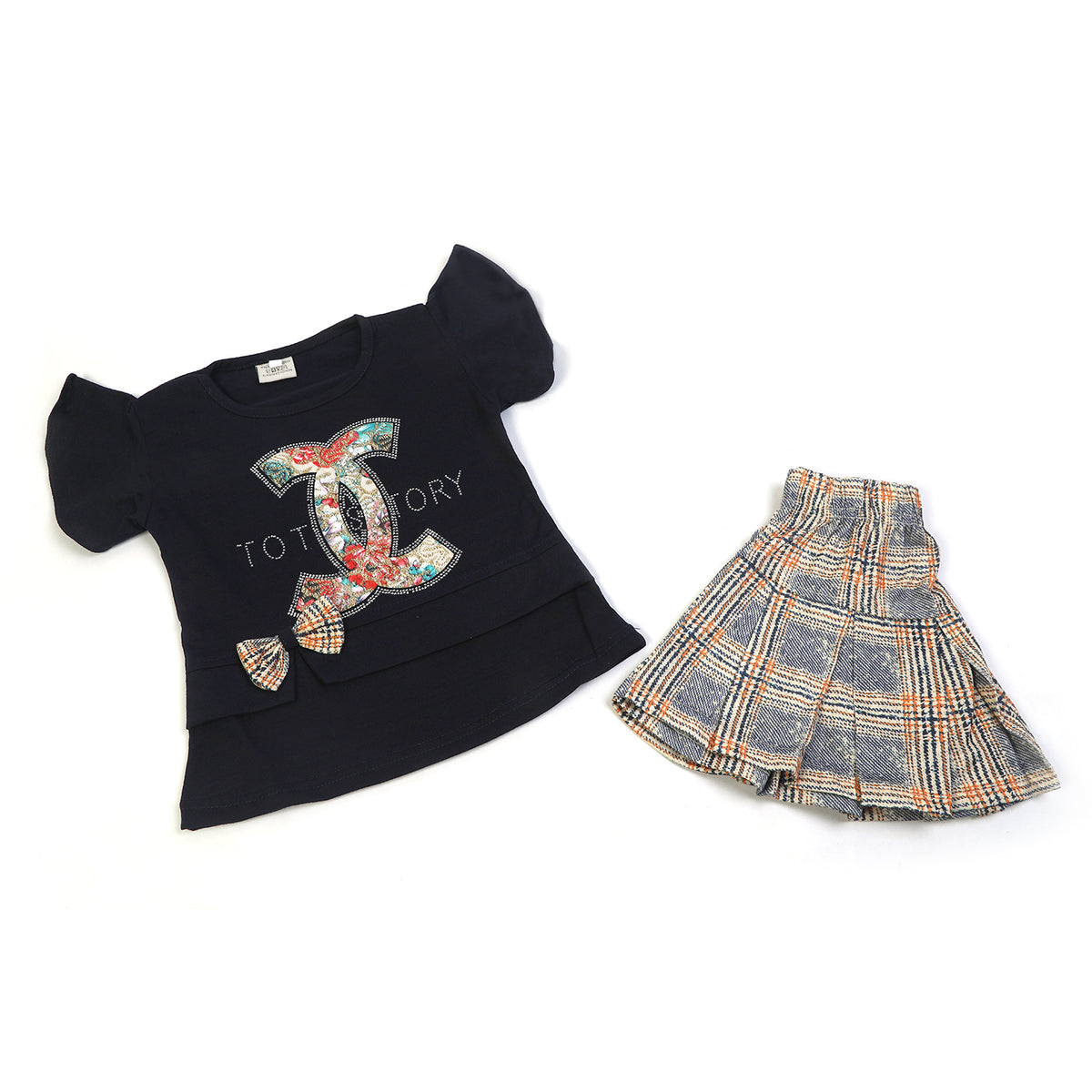 Girls Half Sleeves Skirt Suit - Navy Blue, Girls Suits, Chase Value, Chase Value