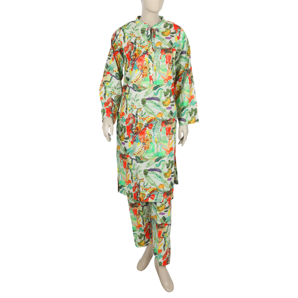 Women's Printed Khaddar 2pcs Suit - Green, Women Shalwar Suits, Chase Value, Chase Value