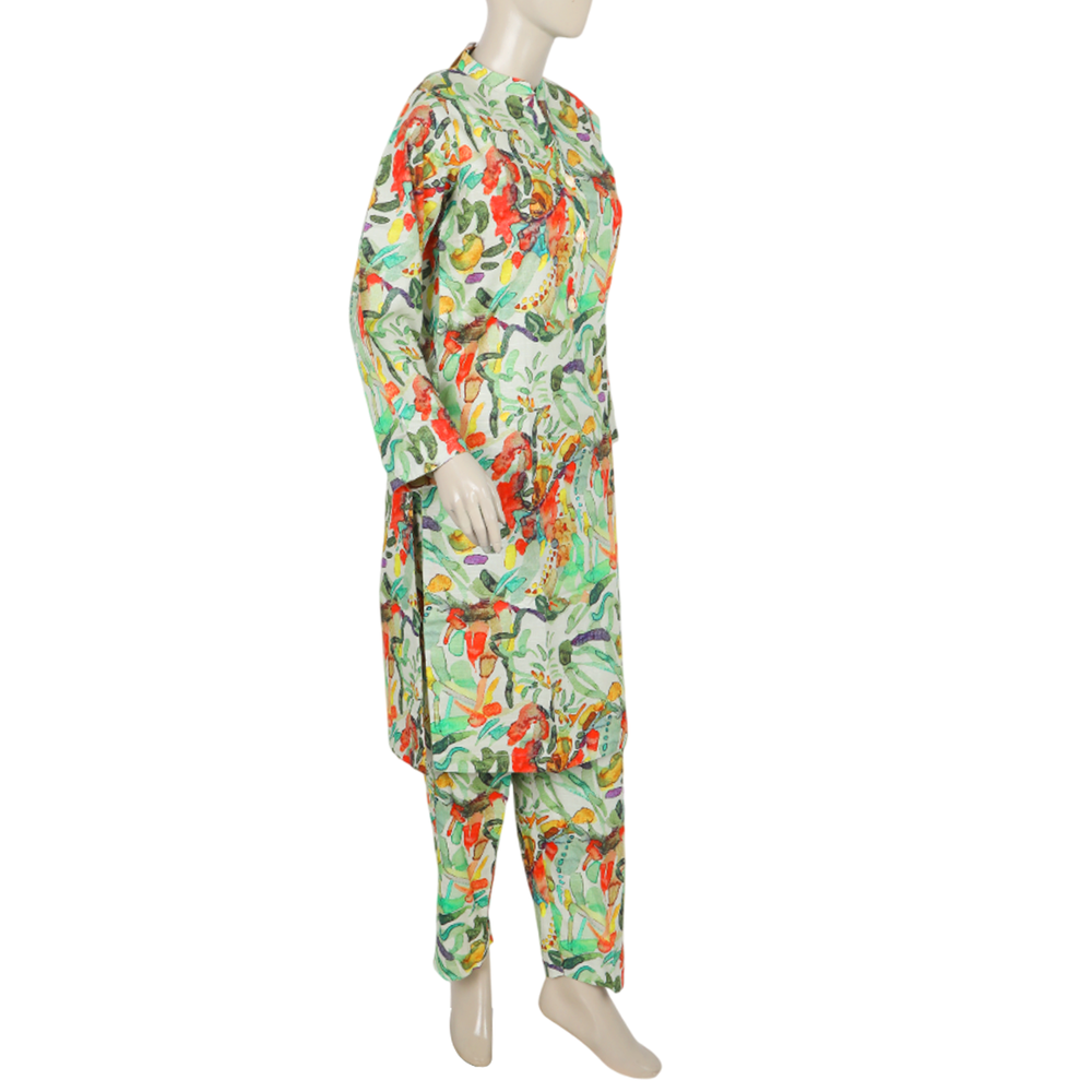 Women's Printed Khaddar 2pcs Suit - Green, Women Shalwar Suits, Chase Value, Chase Value